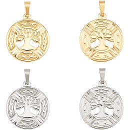 UNICRAFTALE 4pcs Tree of Life Round Charms Golden & Stainless Steel Color Metal Pendants Stainless Steel Pendants Large Hole Animal Pendant for DIY Necklaces Jewelry Making