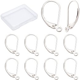 CREATCABIN 1 Box 10Pcs Leverback Earrings Hook 925 Sterling Silver Plated Lever Back Brass French Ear Wires with Open Loop Hypoallergenic for Man Women Styling Dangle Earring DIY Findings