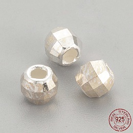 Honeyhandy 925 Sterling Silver Beads, Faceted, Round, Silver, 4x3mm, Hole: 1.5mm