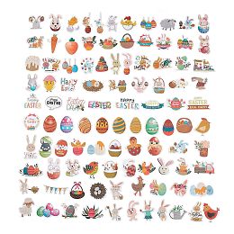 100Pcs 100 Styles Easter Theme Cartoon Paper Sticker Label Set, Adhesive Label Stickers, for Suitcase & Skateboard & Refigerator Decor, Mixed Color, 24.5~74x33~74.5x0.2mm, 1pc/style