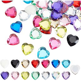 FINGERINSPIRE 60 Pcs 1x1 inch Extral Large Flat Back Heart Acrylic Self-Adhesive Rhinestone 15 Colors with Container Heart Crystals Bling Sticker Acrylic Jewels for Costume Making Cosplay