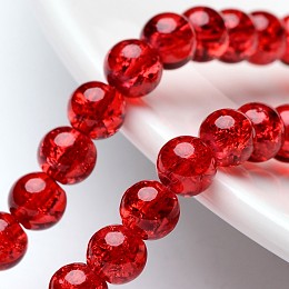 Honeyhandy Crackle Glass Beads Strands, Round, Red, 6mm, Hole: 1.3~1.6mm, about 133pcs/strand, 31.4 inch