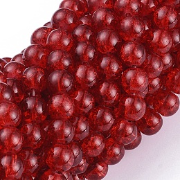 Arricraft Red Crackle Glass Round Beads Strands, 8mm, Hole: 1.3~1.6mm, about 100pcs/strand, 31.4 inches