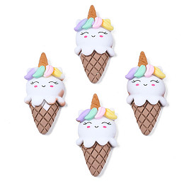 Opaque Resin Cabochons, Rubberized Style, Imitation Food, Unicorn Ice Cream Cone, Rosy Brown, 34~35x16x7mm