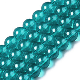 Honeyhandy Transparent Spray Painted Glass Bead Strands, Round, Dark Cyan, 8mm, Hole: 1.3~1.6mm, about 104pcs/strand, 32.7 inch