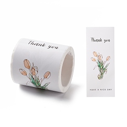 Honeyhandy Self-Adhesive Roll Stickers, for Party Decorative Presents, Rectangle, Flower Pattern, 55x64mm, sticker: 150x59mm, 50pcs/roll.