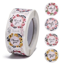 Honeyhandy 1 Inch Thank You Stickers, DIY Scrapbook, Decorative Adhesive Tapes, Flat Round, Colorful, 25mm, 4 patterns/roll, about 500pcs/roll