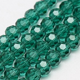 Glass Beads Strands, Faceted, Round, Teal, 8mm, Hole: 1.5mm, about 66~67pcs/strand, 15.12 inch~15.35 inch(38.4~39cm)