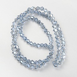 Honeyhandy Faceted Bicone Glass Beads Strands, Light Sky Blue, 4x4mm, Hole: 1mm, about 92~96pcs/strand, 13.78~14.37 inch