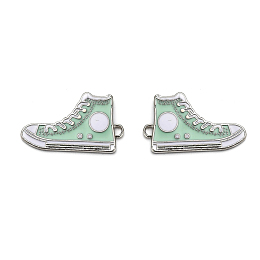 Honeyhandy Alloy Enamel Pendants, Lead Free and Cadmium Free, Shoes, Platinum Metal Color, Aquamarine, 30x17x2mm, Hole: 1.5mm