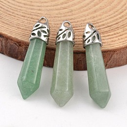 Honeyhandy Bullet Natural Green Aventurine Pendants, with Platinum Tone Alloy Findings, 33~40x8~10mm, Hole: 3x2mm