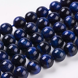 Honeyhandy Natural Blue Tiger Eye Beads Strands, Dyed & Heated, Round, Midnight Blue, 10mm, Hole: 1mm, about 19pcs/strand, 7.8 inch