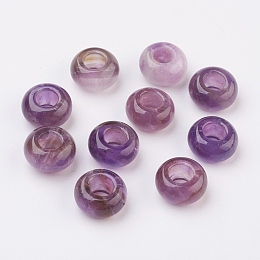 Honeyhandy Natural Amethyst European Beads, Large Hole Beads, Rondelle, 14x7~8mm, Hole: 6mm