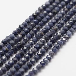 Honeyhandy Natural Sapphire Bead Strands, Faceted, Round, 3mm, Hole: 0.5mm, about 120~124pcs/strand, 12.8 inch(325mm)