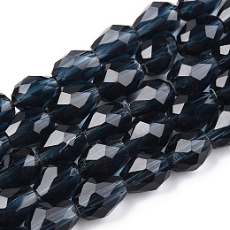 Honeyhandy Transparent Glass Bead Strands, Faceted Teardrop, Prussian Blue, 8x6mm, Hole: 1mm, about 65pcs/strand, 17.99 inch(45.7cm)