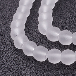 Honeyhandy Transparent Glass Bead Strands, Frosted, Round, White, 4mm, Hole: 1.1~1.6mm, about 200pcs/strand, 31.4 inch