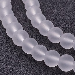 Honeyhandy Transparent Glass Bead Strands, Frosted, Round, White, 8mm, Hole: 1.3~1.6mm, about 99pcs/strand, 31.4 inch