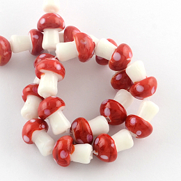 Honeyhandy Autumn Theme Mushroom Handmade Lampwork Beads Strands, Red, 16x12mm, Hole: 2mm, about 20pcs/strand, 13.7 inch