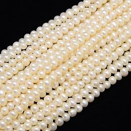 Honeyhandy Grade AAA Natural Cultured Freshwater Pearl Beads Strands, Round, Creamy White, 5~6mm, Hole: 0.8mm, about 63~64pcs/strand, 14.17 inch(36cm)