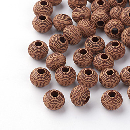 Honeyhandy Imitation Wood Acrylic European Beads, Large Hole Beads, Round, Saddle Brown, 11x9mm, Hole: 4mm