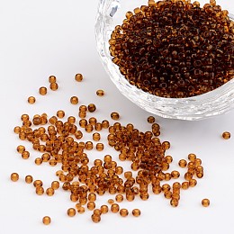 Honeyhandy 12/0 Glass Seed Beads, Transparent, Round, Brown, 2mm, Hole: 1mm, about 3100pcs/50g