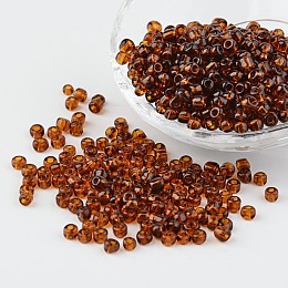 Honeyhandy 6/0 Glass Seed Beads, Transparent, Round, Brown, 4mm, hole: 1.5mm, about 496pcs/50g