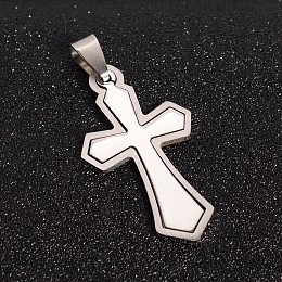 Honeyhandy 201 Stainless Steel Cross Split Pendants, Stainless Steel Color, 42x22.5x1.5mm, Hole: 4x9mm