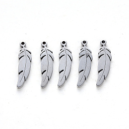 Honeyhandy 201 Stainless Steel Pendants, Laser Cut, Feather, Stainless Steel Color, 17x4.5x1mm, Hole: 1mm