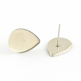 Honeyhandy 304 Stainless Steel Stud Earring Settings, Stainless Steel Color, teardrop, Tray: 11x15mm, 15x11x1mm, Pin: 0.5mm