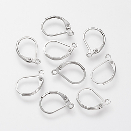 Honeyhandy 304 Stainless Steel Leverback Earring Findings, with Loop, Stainless Steel Color, 16x10.5x0.5mm, Hole: 1.5mm, Pin: 0.5mm