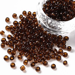 Honeyhandy Glass Seed Beads, Transparent, Round, Brown, 6/0, 4mm, Hole: 1.5mm, about 1000pcs/100g