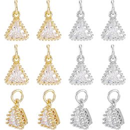 SUPERFINDINGS 12Pcs 2 Colors Brass Micro Pave Cubic Zirconia Charms 9x10mm Triangle Cubic Zirconia Charms Long-Lasting Plated Crystal Beads Pendants with Jump Ring for Jewelry Making DIY Craft