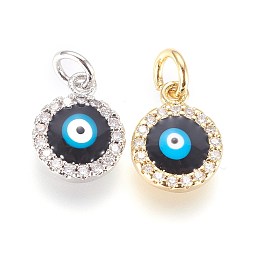 Honeyhandy Brass Micro Pave Cubic Zirconia Charms, with Enamel and Jump Ring, Evil Eye, Mixed Color, 11x9x3mm, Hole: 3mm