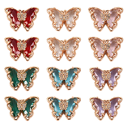 SUNNYCLUE 12Pcs 6 Colors Glass Pendants, with Brass Micro Pave Cubic Zirconia, Faceted, Butterfly, Mixed Color, 15x21x6mm, Hole: 1.2mm, 2pcs/color