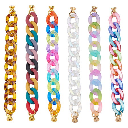 PANDAHALL ELITE Acrylic Curb Chain for DIY Keychains, Phone Case Decoration Jewelry Accessories, with Brass Screw Nuts and Iron Screws, Mixed Color, 6pcs/box