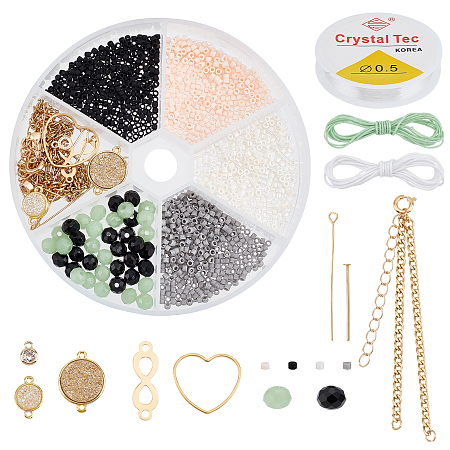 Arricraft DIY Charm Bracelet Making Kits, Including Stainless Steel Chain Bracelet Makings, Glass Beads, Brass Links & Charms, Waxed Cotton Cord, Golden