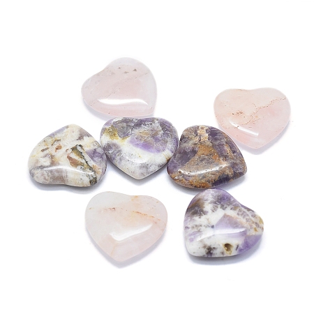 ARRICRAFT Natural Gemstone Beads, Natural Amethyst/Natural Rose Quartz, No Hole/Undrilled, Heart, 29~30x29~30x7~8mm