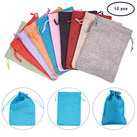 PandaHall Elite 10PCS 10-color Burlap Packing Pouches Drawstring Bags 5x7