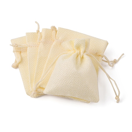 Honeyhandy Burlap Packing Pouches Drawstring Bags, Lemon Chiffon, 9x7cm