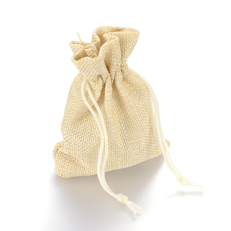 Honeyhandy Polyester Imitation Burlap Packing Pouches Drawstring Bags, for Christmas, Wedding Party and DIY Craft Packing, Lemon Chiffon, 9x7cm
