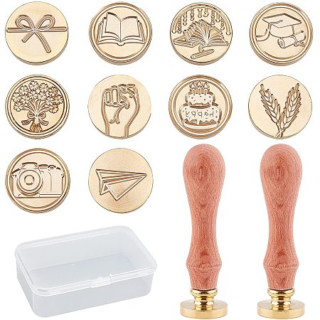 CRASPIRE 13PCS Wax Seal Stamp Set with 10PCS Wax Seal Stamp Heads, 2PCS Handles Packed in Plastic Container for Graudation, Party Invitaion, Cards, Gift Decoration (Graduation Theme)