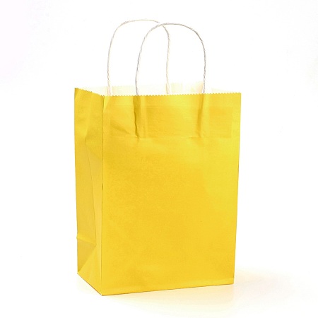 Honeyhandy Pure Color Kraft Paper Bags, Gift Bags, Shopping Bags, with Paper Twine Handles, Rectangle, Gold, 15x11x6cm