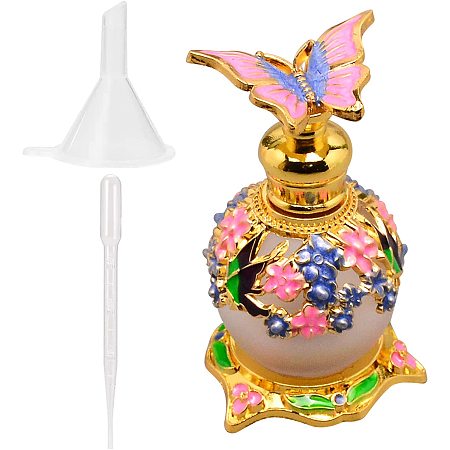 GORGECRAFT Butterfly Decorative Glass Perfume Bottle Gold Spray Atomizer Pump Empty Fragrance Refillable Glass Scent Bottles Plastic Funnel Hopper Dropper for Makeup Tool(15ml)