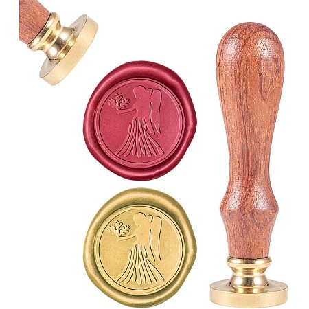 CRASPIRE Wax Seal Stamp, Sealing Wax Stamps Virgo Retro Wood Stamp Wax Seal 25mm Removable Brass Seal Wood Handle for Envelopes Invitations Wedding Embellishment Bottle Decoration Gift Packing