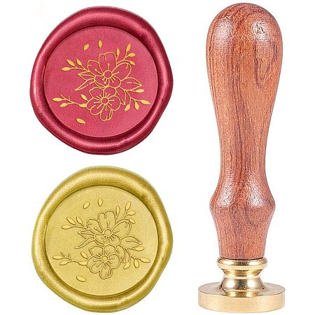 CRASPIRE Wax Seal Stamp Cherry Blossom 25mm Sealing Wax Stamp Flower Retro Wood Stamp Wax Seal Removable Brass Head Wooden Handle for Wedding Party Invitation Envelope Gift Packing