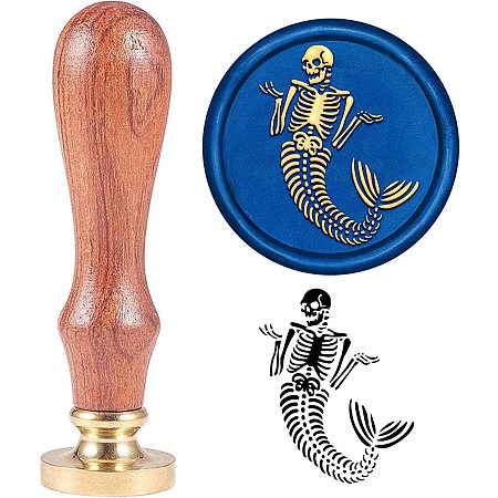 ARRICRAFT Wax Seal Stamp Mermaid Skeleton Pattern Wax Seal with Wooden Handle 1.2