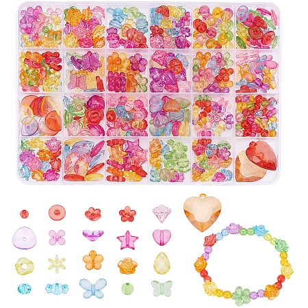 Arricraft About 400 Pcs Plastic Loose Beads, Mixed Shapes Acrylic Cute Beads Flower Star Diamond Butterfly Candy Heart Flat Round Beads for Jewelry Making DIY Craft Necklace Rainbow Bracelet