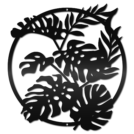 CREATCABIN Palm Leaf Metal Wall Art Decor Tropical Leaves Black Wall Sculptures Decorative Hanging Plaques Ornaments Iron for Living Room Kitchen Bathroom Bedroom Housewarming Office 11.8 x 11 Inch