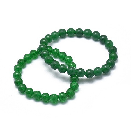 Honeyhandy Natural Malaysia Jade(Dyed) Bead Stretch Bracelets, Round, 2 inch~2-1/8 inch(5.2~5.5cm), Bead: 10mm