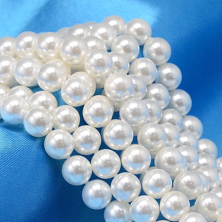 Honeyhandy Round Shell Pearl Bead Strands, White, 6mm, Hole: 0.8mm, about 60pcs/strand, 15.74 inch